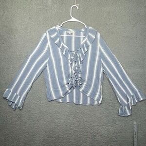 American Eagle Outfitters Top Womens XL Blue White Striped Lace Up Ruffle 0462